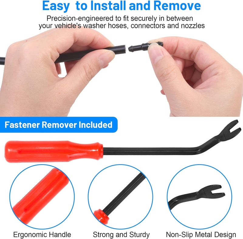 Comkrivy 52 in 1 Windshield Washer Nozzles Kit, Replacement for Chrysler, Dodge, Jeep, Ram - 4 Sprayer Nozzles, 157 Inch Fluid Hose, 12 Hose Connectors, 30 Hood Retainers - Image 3